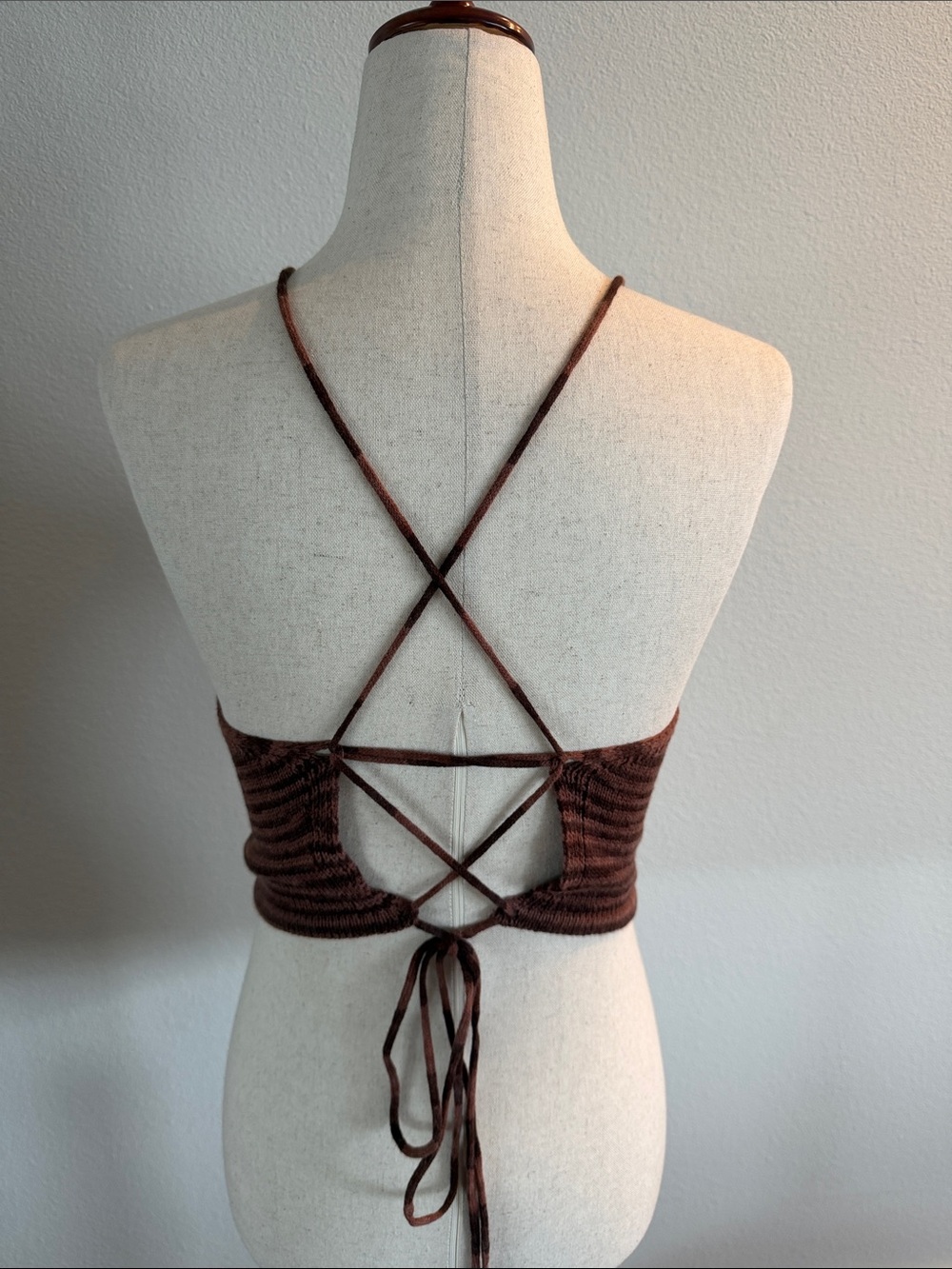 Brown Knit Halter Crop Top - Picture 2 of 3
